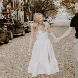 V. Chapman White Strapless Midi Dress with Side Slit
